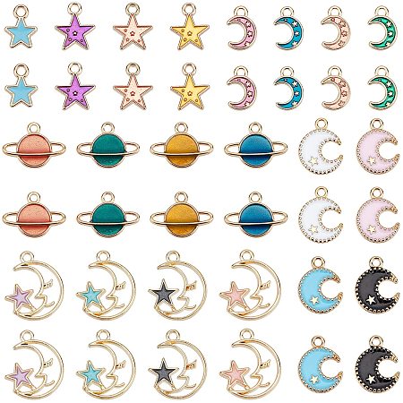 NBEADS 100 Pcs Universe Space Charms, 5 Styles Alloy Enamel Pendants Includes Planet Moon and Star Cute Charms for Earring Keychain Craft Jewelry Making