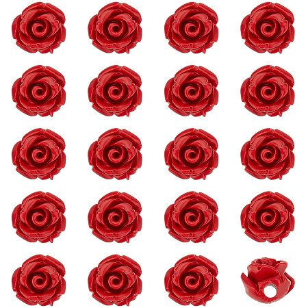Arricraft 100 Pcs Red Rose Beads, Carved Cinnabar Beads, Flower Loose Beads with 1.5mm for Jewelry Making