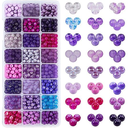 PandaHall Elite 24 Color 6mm Round Beads for Jewelry Making, 1440pcs Purple Series Spacer Loose Beads for Bracelets, Necklaces and Earring Jewelry Making