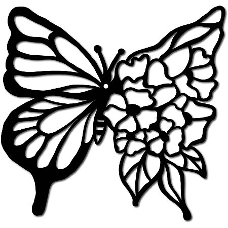 CREATCABIN Butterfly Metal Wall Art Decor Flower Wall Hanging Plaques Ornaments Iron Wall Art Sculpture Sign for Indoor Outdoor Home Livingroom Kitchen Garden Office Decoration Gift Black 9.4 x 9.8in