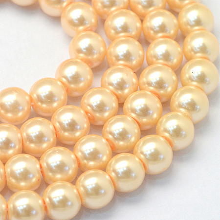 Baking Painted Pearlized Glass Pearl Round Bead Strands, Moccasin, 4~5mm, Hole: 1mm; about 210pcs/strand, 31.4 inches
