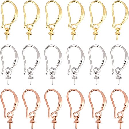 SUPERFINDINGS 18Pairs Brass Earring Hooks 3 Colors French Earring Hooks with Loop Ear Wire 20x2.7mm Dangle Earring Findings with Cup Peg Bail for DIY Jewelry Making，Pin: 0.8mm