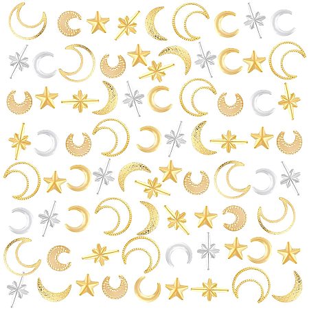 OLYCRAFT 1800pcs Star Moon Resin Fillers Cosmos Theme Brass Resin Charms Cabochons Hollow Moon Epoxy Resin Accessories Alloy Epoxy Resin Supplies Nail Art Decoration - Golden & Sliver