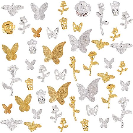 OLYCRAFT 200pcs Butterfly Rose Bee Flower Resin Fillers Resin Charms Alloy Epoxy Resin Supplies Butterfly Resin Accessories Resin Filling Charms for Resin Jewelry Making - Golden & Silver