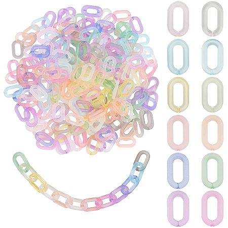 PandaHall Elite 240pcs Acrylic Linking Ring 12 Colors Oval Transparent Curb Chain Connectors Frost Quick Link Connectors C-Clip Hooks for Chunky Necklace Eyeglass Purse Phone Chain DIY Craft, 27mm/1.06