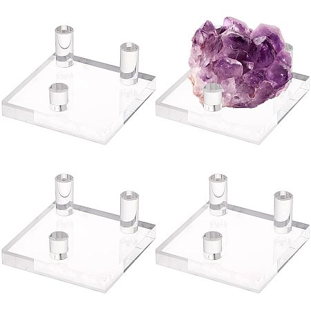 NBEADS 4 Pcs Three-Peg Acrylic Display Stands, Clear Mineral Holder Square Display Easel Stands for Fossil Coral Geodes Rock Mineral Agate Small Collectibles