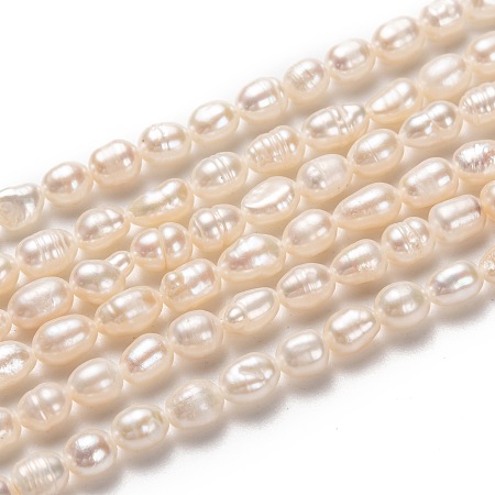 Honeyhandy Natural Cultured Freshwater Pearl Beads Strands, Rice, Bisque, 5~7x4~5mm, Hole: 0.5mm, about 43~55pcs/strand, 13.39~13.78''(34~35cm)