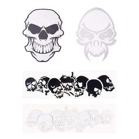 PandaHall Elite 4pcs 2 Colors Reflective Skull Head Car Bumper Sticker Grim Head Decals for Wall Room Decor Art (Black & White)