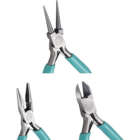 SUNNYCLUE 3pcs Mini Jewelry Pliers Tool Set 3inch Professional Precision Pliers for DIY Jewelry Making - Side Cutting Pliers, Long Chain Nose Pliers with Cutter, Round Nose Pliers, Turquoise