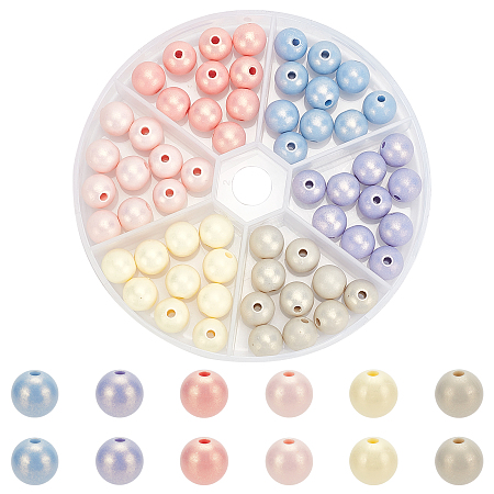 Arricraft Elite 60Pcs 6 Colors Opaque Resin Beads, Center Drilled, Pearlized, Round, Mixed Color, 10x9mm, Hole: 2mm, 10pcs/color