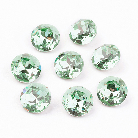 Pointed Back & Back Plated K9 Glass Rhinestone Cabochons, Grade A, Faceted, Flat Round, Light Azore, 10x5mm