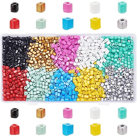 NBEADS About 2000 Pcs Seed Beads Cube Beads, 10 Colors Square Glass Seed Beads Spacer Iridescent Seed Beads Opaque Colors Lustered Loose Beads for Bracelet Necklace Earring Jewelry Making