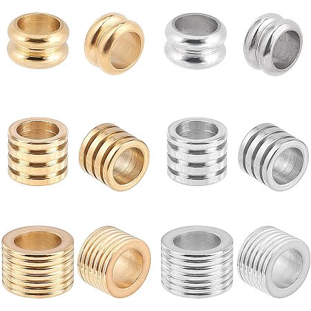 UNICRAFTALE About 12pcs 3 Sizes 10-13mm Grooved Column Metal Beads 2 Colors Bulk Spacer Beads 6-8mm Hole Stainless Steel Bead Loose Beads for Jewelry Making Findings DIY