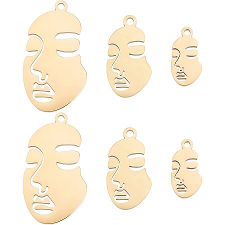 UNICRAFTALE 3 Style Abstract Face Charms 6pcs Stainless Steel Pendants Golden Small Hole Charms for DIY Jewelry Making, Hole 1.6-2mm