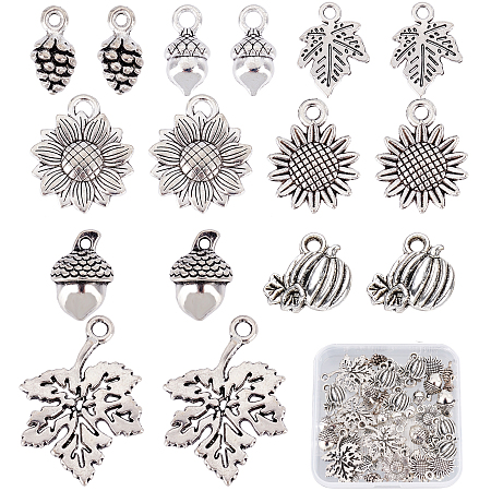 SUNNYCLUE 48Pcs 8 Style Tibetan Style Alloy Pendants, Cadmium Free & Lead Free, Mixed Shapes, Antique Silver, 10~29x7~21x1~10mm, hole: 1.4~3mm, 6pcs/style