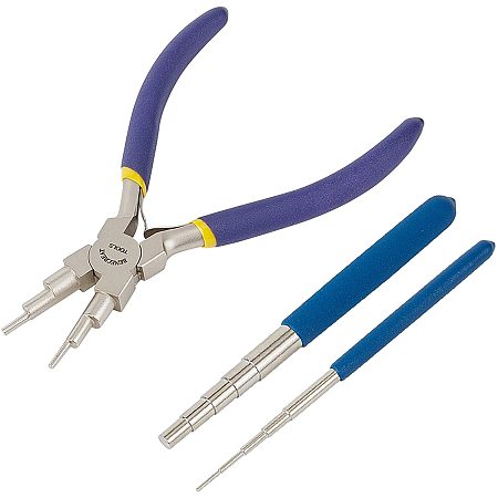 BENECREAT Wire Looping Tool Set with 2Pcs Wire Looping Mandrel and 1Pc 6 in 1 Bail Making Plier for Jewelry Wire Wrapping and Jump Ring Forming