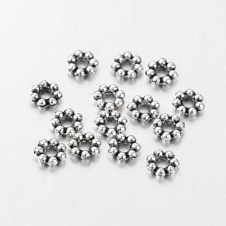 Honeyhandy Antique Silver Tibetan Silver Daisy Spacer Beads, Cadmium Free & Lead Free, about 5mm long, Hole: about 1mm