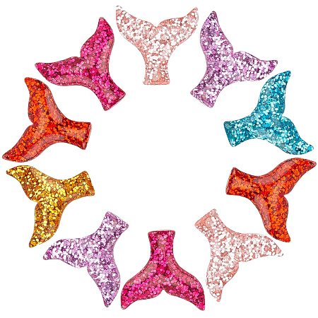 Arricraft 10 Pcs Resin Whale Tail Cabochons with Glitter Powder, Flat Back Slime Charms for DIY Crafts, Scrapbooking, Decoration, Jewelry Making
