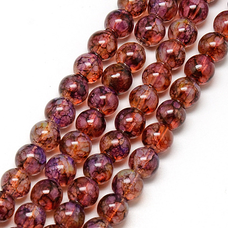 Nbeads Baking Painted Glass Beads Strands, Imitation Opalite, Round, DarkRed, 6mm, Hole: 1.3~1.6mm; about 133pcs/strand, 31.4