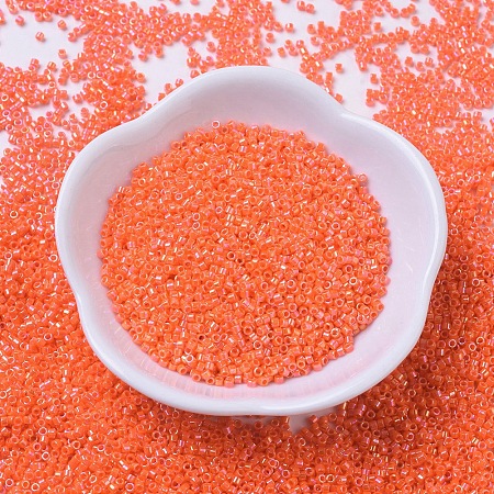 MIYUKI® Delica Beads Small, Cylinder, Japanese Seed Beads, 15/0, (DBS0161) Opaque Orange AB, 1.1x1.3mm, Hole: 0.7mm; about 35000pcs/10g