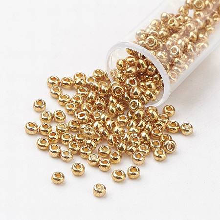 FGB 8/0 Round Glass Seed Beads, Dyed, Goldenrod, 3x2mm, Hole: 1mm, about 1111pcs/50g