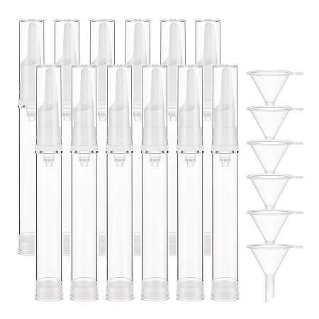 BENECREAT Plastic Transparent Dewar Bottles, Empty Eye Cream Tube Vials, with Transparent Plastic Funnel Hopper, Clear, 15x1.9cm, Capacity: 15ml; 12pcs