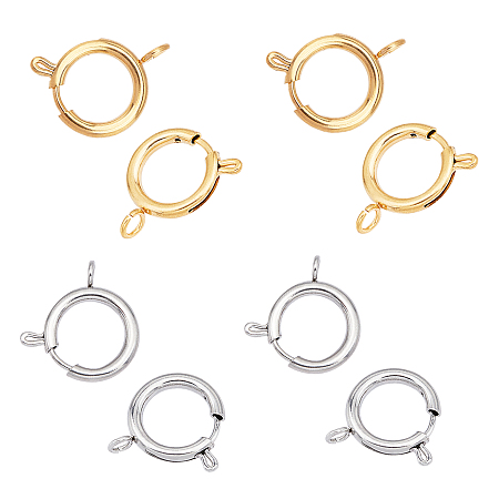 Unicraftale 304 Stainless Steel Spring Ring Clasps, Flat Round, Golden & Stainless Steel Color, 23~24x20~21x3mm, Hole: 3mm, 5pcs/color, 2 colors, 10pcs/box