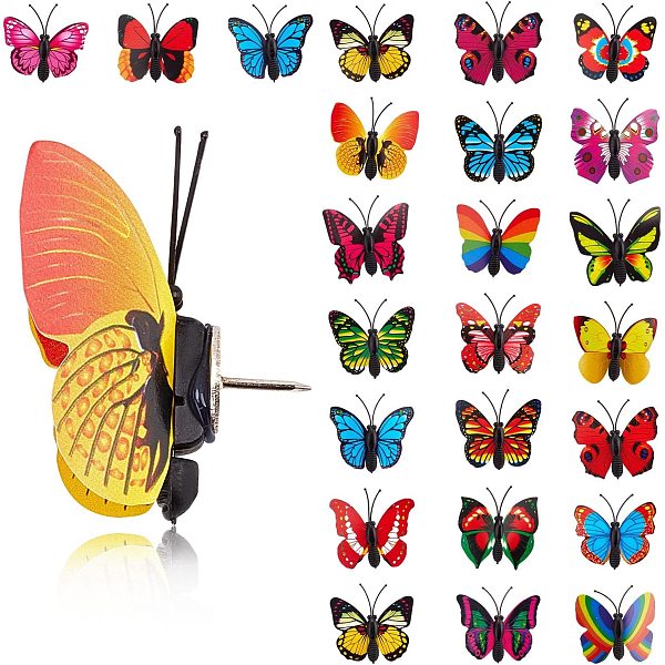 GORGECRAFT 60Pcs Butterfly Push Pins Map Tacks Marking Pin Butterfly ...