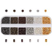 PandaHall About 10800 Pcs Brass Crimp Beads, 6 Colors 1.5mm Tube Crimp Beads and 2mm Diamter Flat Round Cord End Caps Beads for Bracelet Neckalce Jewelry Making