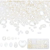 PandaHall Elite 689pcs Pearl Beads for Crafts, 10 Styles Imitated Pearl Acrylic Beads Round Heart Rhombus Oval Teardrop Rice Loose Pearls Beads with Hole for DIY Necklaces Choker Jewelry Making