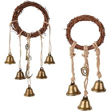 AHANDMAKER 2Pcs Witch Bells for Door Knob, 2 Style Circle Witch Wind Chimes Wreath Hanging Bell DIY Witch Bells, Magic Wind Chimes for Protection, Round Shape Wicca Supplies Witchcraft Decor for Home