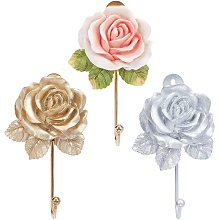 NBEADS 3 Pcs Resin Flower Wall Hooks, 3 Colors Decorative Robe Hook Beautiful Rose-Shaped Hooks for Hanging Scarf Bag Coat Key Towel Handbag Hat