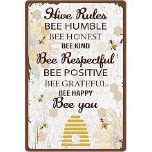 CREATCABIN Metal Tin Sign Hive Rules Bee Humble Bee Honest Bee Kind Vintage Inspirational Quotes Wall Decoration for Home Kitchen Bathroom Farm Garden Bar Pub Garage Poster Plaque 12 x 8 Inch