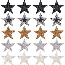 FINGERINSPIRE 20 Pcs Five-Pointed Star Rhinestone Patches (5 Colors: Gold/Silver/Black/White/Silver Add Black) Crystal Iron/Sew on Hot Melt Adhesive Decoration Patche Appliques for Clothing Repair