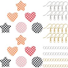 SUNNYCLUE 1 Box DIY Make 6 Pairs Checkerboard Resin Earring Making Kit Including Heart Star Charms Flat Round Pendants Jewellery Findings for Women Beginners Earring Jewellery Making