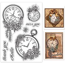 GLOBLELAND Vintage Clock Clear Stamps Flower Silicone Stamps Wish Words Rubber Transparent Seal Stamps for DIY Card Making Scrapbooking Photo Album Crafting Decorations