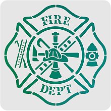 FINGERINSPIRE Fire Department Stencil 12"x12"/30x30cm Maltese Cross Stencil with Fire Hydrant Pattern Reusable Plastic Painting Stencil for Firefighter Department