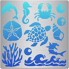 GORGECRAFT 6.3 Inch Ocean Creature Metal Stencil Dolphin Wood Burning Stencil Reusable Sea Animals Journal Stencils Turtle Template Stainless Steel Stencils for Painting DIY Decorations Card Making