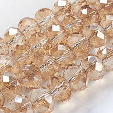 Honeyhandy Electroplate Glass Beads Strands, Faceted Rondelle, Pale Goldenrod, 8x5~6.5mm, Hole: 1mm, about 65~68pcs/strand, 15.7~16.1 inch(40~41cm).