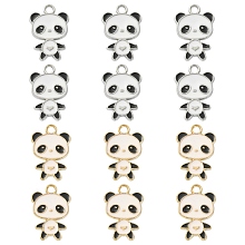 Honeyhandy 12Pcs 2 Colors Alloy Enamel Pendants, Panda Charm, Platinum & Golden, 21.5x14.5x1mm, Hole: 2mm, 6pcs/color