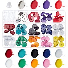 CHGCRAFT 184Pcs 14 Colors 304 Stainless Steel Earring Studs Flat Round Earring Trays with Plastic Ear Nuts Colorful Earring Pos Earring Findings for Women Womens DIY Jewelry Earring Making