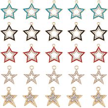 SUPERFINDINGS 50Pcs 5 Styles Star Hollow Rhinestone Pendants Alloy Pentagram Dangle Charms Mixed Color Blue Red Black Pendants Charms Light Gold Five-Pointed Hollow Jewelry Making Findings Supplies