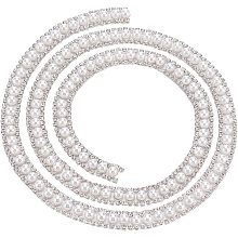 NBEADS 1 Yard/91.4cm Rhinestone Trim Applique, 0.45" Wide Crystal Chain Rhinestone Ribbons Diamond Pearl Beads with 2 Rows Crystal Chain for Crafts Clothing Bridal Wedding Christmas Decorations