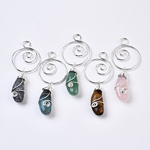 Honeyhandy Mixed Gemstone Big Pendants, with Silver Brass Findings, Teardrop, 61~62mm, Hole: 4.5mm