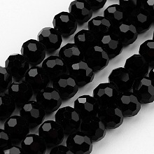 Honeyhandy Transparent Glass Bead Strands, Imitate Austrian Crystal, Faceted, Round, Black, 4mm, Hole: 1mm, about 96~100pcs/strand, 14~14.5 inch