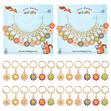 NBEADS Alloy Enamel Sunflower Charms Locking Stitch Markers, with Golden Tone 304 Stainless Steel Ring, Mixed Color, 3.1cm, 6 colors, 2pcs/color, 12pcs/set