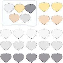 BENECREAT 30PCS Brass Blank Pendants 5 Colors 0.8x0.7 Inch Stamping Blank Tag Brass Charms for Bracelet Earring Pendant Charms Dog Tags, Heart Shape