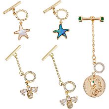 SUPERFINDINGS 5 Styles Real 14K Gold Plated Brass Toggle Clasps Bee T-Bar Closure Starfish OT End Clasps Flat Round with Unicorn Jewelry Clasp Connectors for Necklace Bracelet Jewelry Making