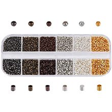 PandaHall About 10800 Pcs Brass Crimp Beads, 6 Colors 1.5mm Tube Crimp Beads and 2mm Diamter Flat Round Cord End Caps Beads for Bracelet Neckalce Jewelry Making