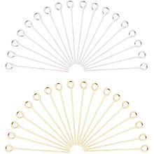 PandaHall Elite 160 pcs 30mm(1.1 inch) 304 Stainless Steel Head Pins Findings 21 Gauge(0.7mm) Open Eye Pin for Earring Pendant Bracelet Jewelry DIY Craft Making, Golden/Silver